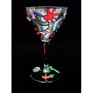 Chilies & Kokopelli Design   Hand Painted   Martini Glass   7.5 oz 