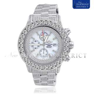 27.75CT TOTAL PAVE SET ALL DIAMOND BREITLING SUPER AVENGER STEEL WATCH 