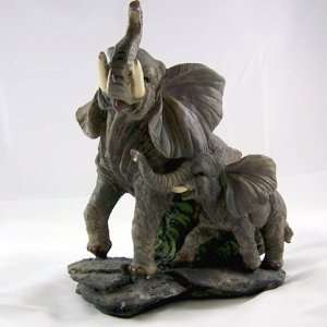    Prancing Mother and Child Elephant Figurine 
