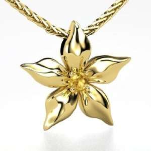   Star Flower Pendant, Round Citrine 14K Yellow Gold Necklace Jewelry
