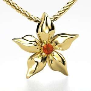   Star Flower Pendant, Round Fire Opal 14K Yellow Gold Necklace Jewelry