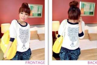 Korea Womens Owl Printed Casual Top T shirt TOPS  
