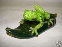 Frogman Art Glass Sculpture Frog on a Leaf Hand Blown  