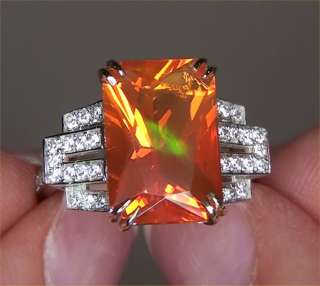 Estate 5.89 Carat Mexican Fire Opal Diamond Vintage Cocktail Ring 14k 
