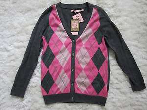   Kids/ Girls Argyle Long Sleeve Cardigan Sweater, sz 4 14, NWT!!  