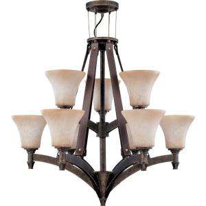 Glomar Viceroy 9 Light Chandelier with Burnt Sienna Glass Finished in 