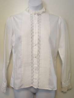 top shirt blouse lace ruffle collar lace front placket lace cuffs 