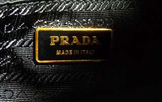 Prada Black Leather Vitello Daino Side Pocket Hobo Purse Bag  