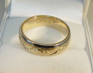 10K Yellow Gold 6mm Wide Comfort Fit Scroll Pattern Wedding Band   7 