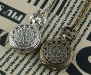 Cobweb Bronze Pocket Watch Necklace Pendant J24  