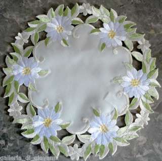 SWIRLING DAISY Lace Doily 11 Flower Daisies Floral Green and Cream 