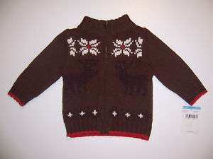 NWT Oshkosh baby boy brown sweater reindeer zip up 6m  