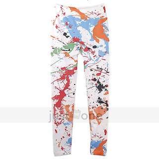 Neu Bunt Leggings Leggins Weiß mit Blume Schmetterling Graffiti Hose 