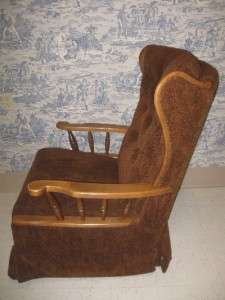 Lazy Boy with Maple Wood Upholstered Colonial Early American Wing Back 