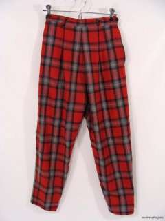 vintage 50s Red Plaid Wool Cropped Cigarette Pants Holiday Pinup 
