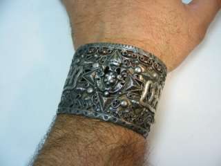 NANAS Antique Etruscan Byzantine Sterling Silver Cuff Bracelet AMAZING 