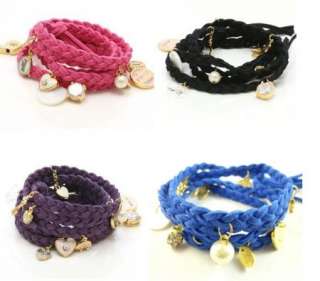 Korean Fashion Twist Heart Crown Shell Imitation Pearl Bracelet Bangle 
