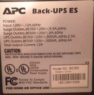 APC Back UPS ES 350 Battery Backup Surge Protection  