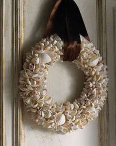Horchow WREATH SEA SHELL Ivory CENTERPIECE Candle Ring  