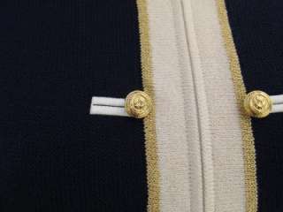 ST JOHN KNITS NAVY JACKET WITH GOLD AND IVORY TRIM SIZE 12  