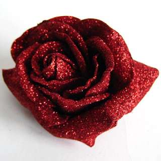 4x Glitter Rosen auf Clip Rot Rote Rosen f. Hochzeit  