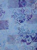 Hoffman BATIK QUILT FABRIC ~ Flowers on Blue  