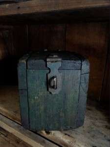 Early Primitive Antique Old Green Paint Wooden Box Trunk AAFA  