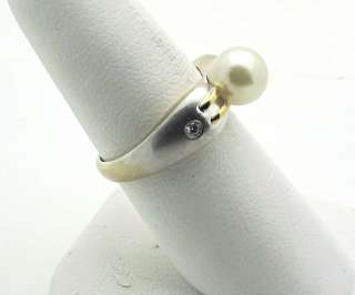 14k White Gold Genuine Pearl with Diamond Accent Ring  