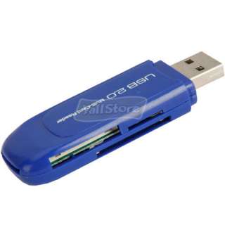 New USB 2.0 SD/TF/MS/M2 High Speed Multi Memory Card Reader Blue 