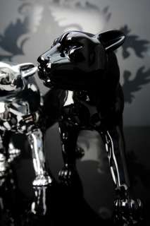 Große 50cm Panther Skulptur Deko Figur Schwarz hochglanz Puma 