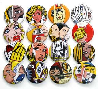 ROY LICHTENSTEIN Badges x 16 Buttons Set Pop Art  