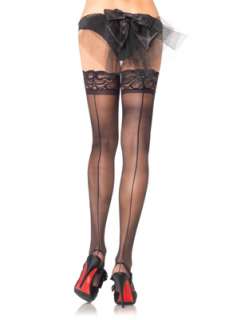 Stay Up Sheer Back Seam Thigh High Stockings with Lace Top for 