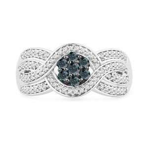   Blue and White Round Diamond Engagement Ring (1/2 cttw) D GOLD