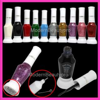 10 Pure Glitter Color 2 Way Nail Art Brush Pen Varnish Polish Set 