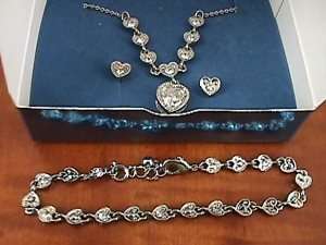 AVON Three Piece Heart Set CZ Necklace Bracelet Org Box  