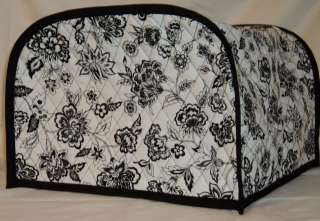   Black Floral Hndmde Reversible 12 Square Toaster Cover 4 Slice  