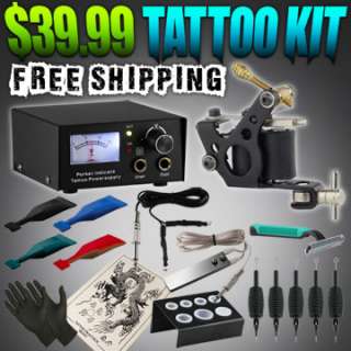 New Beginner Tattoo Kit Power Supply Machine Gun Set w/ Inks  