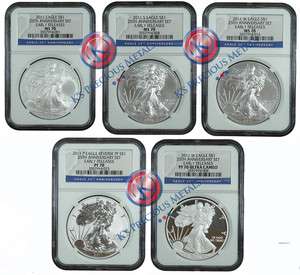   Anniversary American Silver Eagle 5pc. Set NGC PF70 & MS70 ER (A25