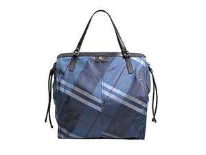   Buckleigh Check Checker Nylon Shopper Bag Purse Tote Royal Blue