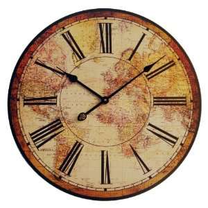  Big Vintage Antique Mantle Style Large OLD World MAP Wall Clock 