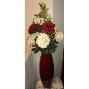New Fall/Winter Red & Cream Colored Silk Rose Floral:  Home 