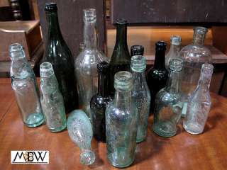 Antique English Rare Assortment Set 16 Glass Bottles  