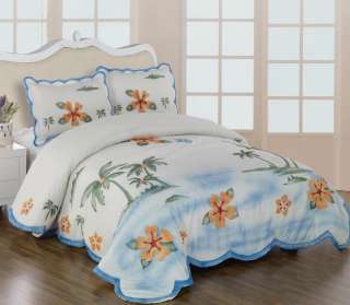 3D Palm Tree + Hibiscus Comforter/Bedspread/Quilt King  
