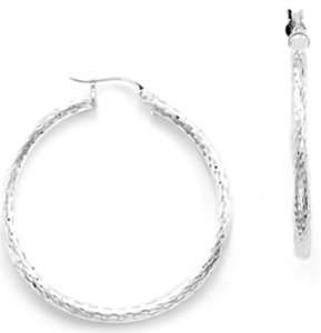 STERLING SILVER LARGE DIAMOND CUT HOOP EARRINGS  