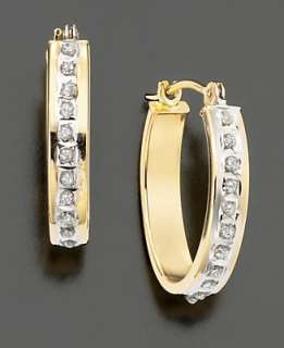 14k Gold Earrings, Diamond Accent Hoop