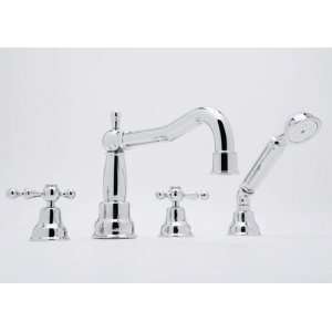  Rohl 4 Hole Deck Mounted Bathtub Filler with Cross Handles 