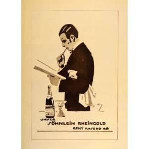  1926 Ludwig Hohlwein Sohnlein Rheingold Waiter Poster 