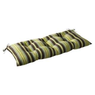 Outdoor Tufted Bench/Loveseat/Swing Cushion   Brown/Green Stripe.Opens 