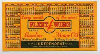 1937 Vintage FLEET WING Gasoline Motor Oil CALENDAR INK BLOTTER  