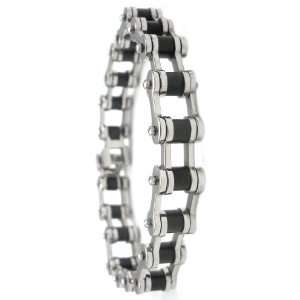  Black Bike Chain Bracelet in Polished Stainless Steel 